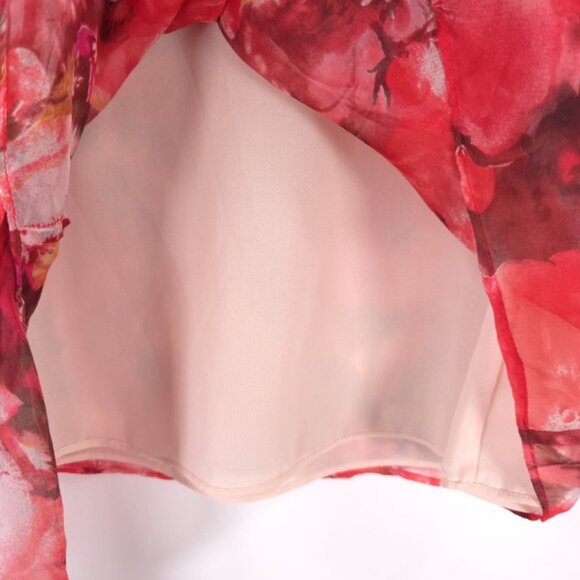 Sundance Women’s 100% SILK Red Mini Dress Floral Watercolor Chiffon Tie Waist 4 - Picture 8 of 11